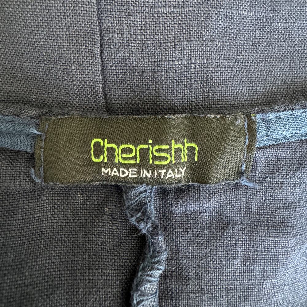 CHERISHH Top Womens Large Navy 100% Linen Front Tie Coastal Beachy Resort Wear - Picture 11 of 12